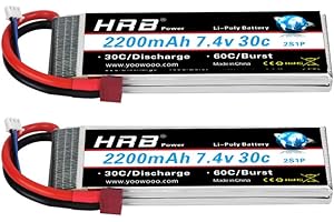 HRB POWER HRB 2PCS 2S 7.4V 2200mAh 30C Lipo Batterie avec Deans T Plug pour RC Hélicoptère Avion Voiture Bateau Camion