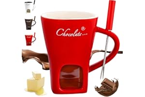 Generisch 2026 Neuer Schokoladen Fondue Becher mit Gabeln, Schokoladen Schmelzbecher, Keramik Butterwärmer Topf Set, Persönlicher Käse Schmelzbecher mit Einem Teelicht Erhitztes Fondue (Rot)