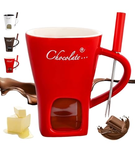 Schoko-Fondue-Set Aus Keramik – 2 Becher à 400ml Mit Gabeln & Kerzen, Inkl. Wärmespeicherstruktur