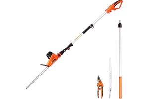 GARCARE Corded Pole Hedge Trimmer, 4.8A Electric Hedge Trimmer with 450mm Laser Cut Blade, 20mm Cutting Space, 600W