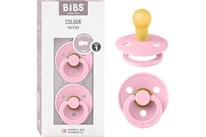 BIBS Colour Paquete de 2 chupetes. Libre de BPA, Tetina redonda. Látex natural, Talla 1 (0-6 meses), Baby Pink / Baby Pink
