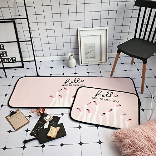 Preisvergleich Produktbild GWELL Dekorative Badematte Set 2 Stück rutschfester Teppich Fußmatte Küchenläufer für Badezimmer Wohnzimmer Kinderzimmer Küche viele Muster zur Auswahl flamingo-1