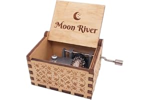 Youtang Gifts for Her Him, Moon River Music Box, Engraved Wood Musical Boxes Gifts for Lover on Valentine's Day, Father's Day,Mother's Day,Christmas,New Year(Handcrank)