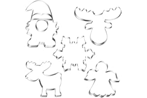 AUGESAK Ausstechformen Weihnachten 5 Stück Plätzchen Ausstecher Weihnachten Keksausstecher Weihnacht Edelstahl Ausstecher Wichtel Elchkopf Plätzchenausstecher Set Cookie Cutter für Backen Fondant Torten