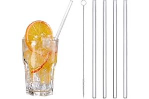 Cepewa Glas Strohhalme/Trinkhalme, gerade - 4 Stück mit Reinigungsbürste