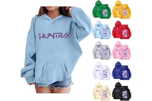 DASHADAO KPop Costume Kids Hoodies Girls Vintage Y2k Pullover Huntrix Huntr/X Hip Hop Streetwear Oversized Fashion Hooded Sweatshirts Long Sleeve Tops for Kids Boys 9-10 11-12 Pink Hoodie Christmas Essentials