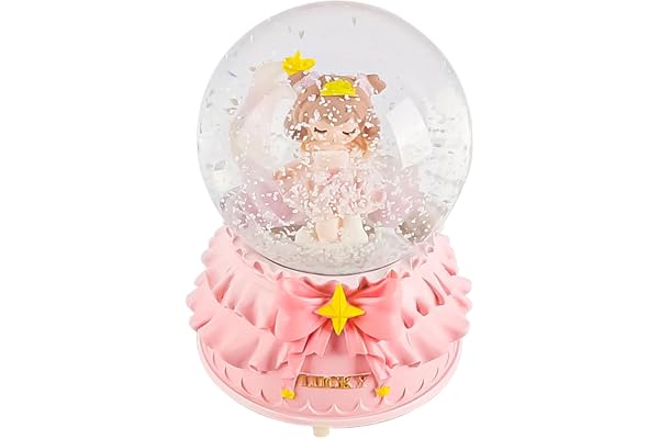 ieron Musikalisk roterande Princess Snow Globe med blinkande ljus Musik och bas 8 cm glasklot dekoration Speldosa (rosa klänning nederkant)