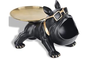 LCCCK Französische Bulldogge Deko Statue Kreative Bulldog Deko Tablett, Schwarze Bulldogge-Statuen Heimdekoration Modern Schlüsselschale, Geeignet Für Wohnzimmer, Eingangsbereich, Büro Coole deko