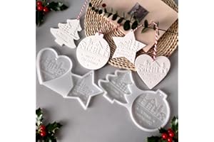 HUKUMA Silikonformen Gießformen Weihnachten, 4 Stück Silikonform Weihnachten Anhänger Stern Herz, Silikonform Tannenbaum Haus Gießform, Gussformen für Gips, Epoxidharz Formen für Bastelarbeiten