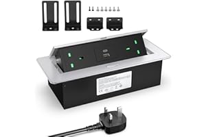 HANNELORE Recessed Power Socket with USB C PD20W, Desk Power Socket with USB, Aluminum Recessed Pop Up Socket for Desk Worktop 1.8M Cable, 3250W/13A