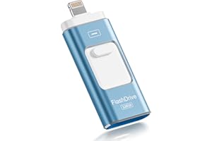 ROSPE Chiavetta USB 128GB Certificata MFi - Memoria Esterna per iPhone/iPad, Pen Drive 3 in 1 Compatibile con Android e PC, Lightning per Backup Foto e Video