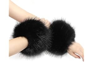 UPOSAO 1 Paare Fell Pelz Armstulpen,Damen Pulswärmer Pelz Kunstfell Fellstulpen Fell Manschette Handschuhe Pulswärmer Kunstfell Winter Handgelenk Wärmer für Pullover Mantel Weste Jacken für Frauen,Schwarz