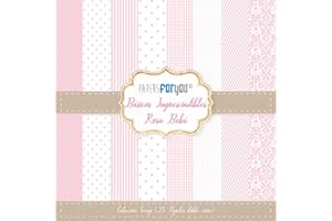 PAPERSFORYOU Papers For You - Kit de Papeles Mini para Scrapbooking | Colección "Básicos Imprescindibles Rosa Bebé" | Incluye 25 Papeles a Doble Cara con Diseños Diferentes | Tamaño 17 x 17 cm (6,6" x 6,6")