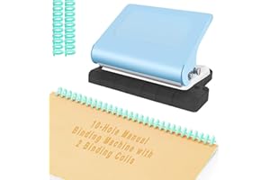 GATIHOK Relieuse manuelle à 10 trous pour bureau et étude - Portable A4/30 trous, B5/26 trous, perforatrice A5/20 trous, 8 feuilles métalliques avec 2 bobines de reliure, bleu