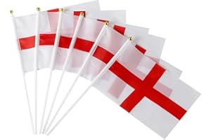KOMONEE 1 x England Handheld Flags With Stick Poles For St Georges Cross Sports Waving Country Celebration Events National Day Mini Cricket Football Small Desktop Hand Decoration