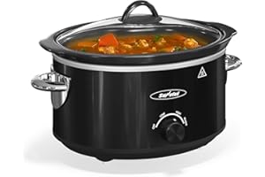 GENERIC Sunvivi Stainless Slow Cooker 3.5L, Surrounding Heating system,Food Warmer with 3 Heating Settings, Removable Ceramic Pot, Dishwasher Safe Glass Lid, Stainless Steel, Black