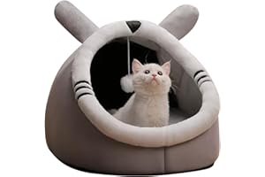 PETCUTE Cama de Cueva para Gatos de Interior Con Cojín Extraíble, Acogedora y Cálida, Iglú Semicerrado para Mascotas, Antideslizante