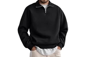 WINKEEY Pull Homme à Fermeture Éclair 1/4 Sweatshirt à Col Montant en Polaire Sweat Polo Léger Décontracté Sportif