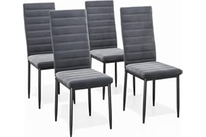 Bealife Sillas de Comedor Modernas, Juego de 4 Tapizadas en Franela Gris Oscuro con Respaldo Alto y Asiento Acolchado, para Cocina y Comedor (Gris Oscuro - Franela, Juego de 4)