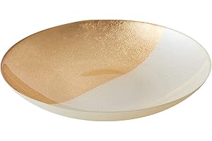 Anton Studio Designs - White and Gold Fusion Bowl - Diameter 40 cm - Multi Coloured Decorative Glass Bowl for Home and Holiday Decoration