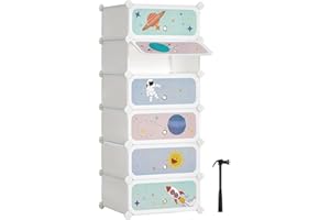 SONGMICS Scarpiera a 6 Scomparti per Bambini, Organizzatore Modulare ad Incastro in Plastica per Bambini, Guardaroba con Ante, 31 x 43 x 105 cm, Bianco Nuvola LPC904W01