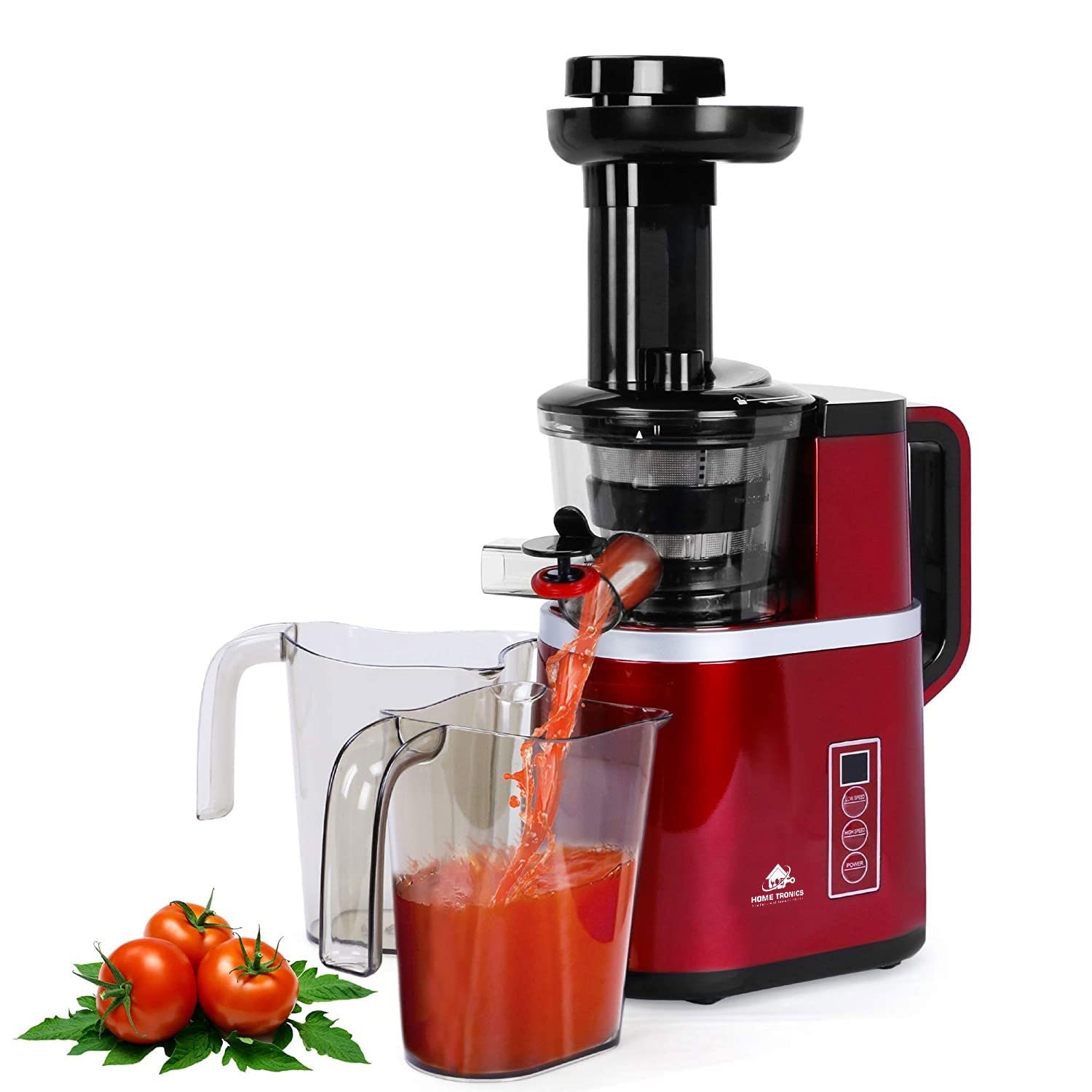 HOMETRONICS Masticating Extractor With Digital Control Panel; Easy To Clean Bpa-Free Slow Masticating Juicer 43 Revolutions Per Minute Features Compact Design Automatic Pulp Ejection, 150 Watts