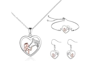 LOCCY Collier de cheval, Collier Fille et Cheval Boucles d'oreilles Bracelet pour Femme et Fille Argent bijoux de cheval collier boucles d'oreilles ensemble cadeaux pour femme