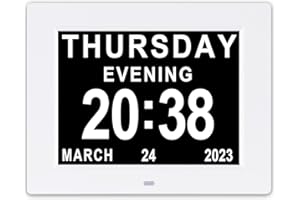 Gsituk 8 inch Large Digital Dementia Clock with 5 Alarms 3 Medicine Reminders, Digital Calendar Wall Clock with Day and Date for Seniors (white)