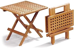 Jati Small Folding Garden Side Table - Teak, Chessboard Slats, Delivered Ready-Assembled