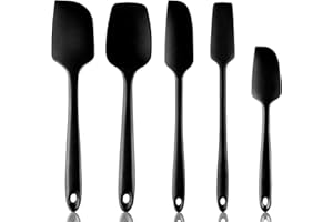NoChoX 5 Pezzi Spatole in Silicone, Resistente al Calore 500 °F, Spatola da Cucina Utensili con Anima in Acciaio, Senza BPA, Antiaderente, Spatula Silicone per Mescolare, Cuocere e Cucinare, Nero