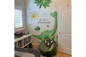 SHUCHING Large Dinosaur Wall Stickers Peel and Stick, Dino Footprint Tropical Leaves Wall Decals, Wall Decoration Art for Kids Bedroom Nursery Playroom Classroom