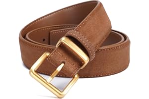 GOTOANT Wide Suede Belt Women Genuine Leather Ladies Waist Belt for Jeans Dress Casual Square Gold Buckle