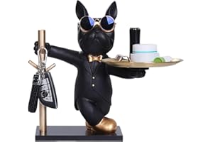 GTMXUNE KALDJKS Bulldogge Skulptur Deko,Bulldog Storage Sculpture mit Tablett,Französische Bulldogge Dekofigur Ornamente für Wohnzimmer Tischdekoration Wohnkultur Geschenke 1