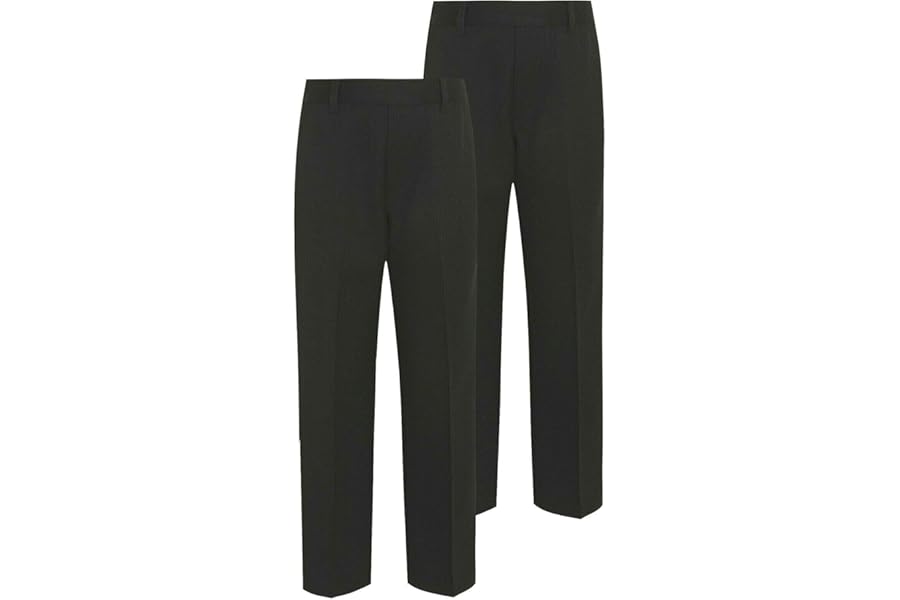 Integriti Schoolwear 2PK Boys School Trousers Comfort Fit Black Charcoal Grey Navy Blue Elasitcated Waist Age 3-16 Years