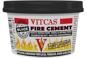 VITCAS 500 gram Black Fire Cement - Excellent Adhesion - Converts to Rock – Patching – Repairing – Fireplaces – Stoves – Boilers - Easy To Use – Air Tight Seal – Quick Repair Time