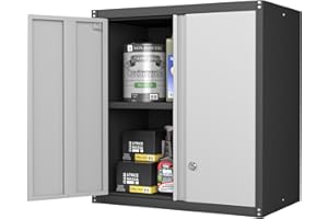 STEELIST Metal Wall Cabinet, Lockable Steel Wall Cabinet - Wall Cabinet with Adjustable Shelf and 2 Keys, Ideal for Office, Garage & Workshop, Black-Grey