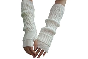 HENGSONG Damen Mädche Winter Fingerlose Armstulpen Stricken Pulswärmer Lange Elastische Halbfinger Handschuhe Fingerlose Handwärmer Sporthandschuhe (weiß)