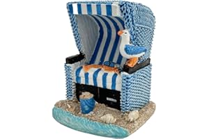 ‎HEIKO BLUME Heiko Blume Mini Strandkorb Deko Blau‑Weiß – Handbemalte Maritime Miniatur aus Kunstharz, 11,5 × 9 × 9 cm, Strand‑Dekoartikel fürs Wohnzimmer/Badezimmer/Büro, Küsten‑Geschenkidee