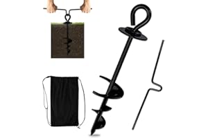 Realjoy 40cm Dog Stake,Steel Spiral Dog Tie out Stake with Storage Bag and Handle Stick,Dog Camping Accessories for Small and Medium Dogs, Heavy Duty Dog Spike for Outdoor Yard and Camping