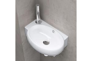 DOPORRO Sogood Lavabo vasque à monter au mur évier, Bruxelles 001R, blanc, traitement anticalcaire, céramique Dimensions: 42 x 28 x 15cm, écartement des percages: 240 mm