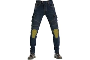 QIYUANT Hombre Pantalones de Motocicleta Moto Jeans Resistencia al Desgarro Casual Retro Elásticos con Equipo de Protección Desmontable Anti Caída