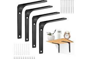 4 Pezzi Mensole da Muro Parete, ELEPRUC Staffe per Mensole, 125 X 125mm Porta Pesanti Staffa Angolare in Acciaio Inox con Viti, Supporti Mensola Reggi per Garage, Cucina, Camera Da Letto(Nero)