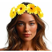 Sonnenblumen-Haarband Verstellbar – Boho-Blumenkrone Mit Gänseblümchen Und Quasten, Für Strand, Hochzeit & Cosplay