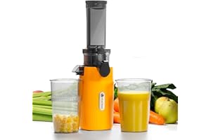 Ventray Ginnie Extractor de zumos y verduras - Slow Juicer con función de masticación inversa, Licuadora para Verduras y Frutas, Fácil de Limpiar, Extracción Lenta 60 rpm, Sin BPA, Amarillo soleado