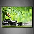 Green Spa Still Life With Bamboo Fountain And Zen Stone In Water Wall Art Painting The Picture Print On Canvas Botanical Pictures For Home Decor Decoration Gift Stretched By Wooden Frame Ready To Hang