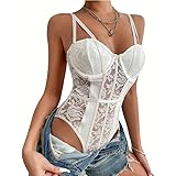 Body Donna Sexy Bodysuit in Pizzo Floreale Spaghetti Strap Top Senza Maniche a Rete Trasparente Jumpsuit Aderente Un Pezzo Tu