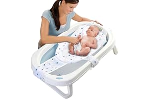KONESKY Baby Bath Net, Non Slip Adjustable Newborn Baby Bath Seat with 5 Safety Support Corner, Soft and Comfortable Baby Bath Shower Accessories with Sponge Cushion for Safe Bathing Experience 0-12 Months