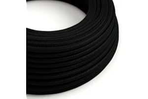 CREATIVE CABLES Cable Eléctrico Redondo Recubierto en Algodón Color Sólido Negro RC04-5 Metros, 3x0.75