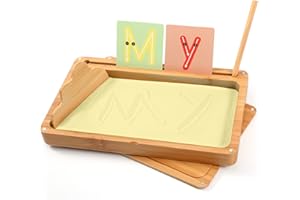 ATMINI Montessori Sandtablet Early Training Letters and Signs Toy Wooden Montessori Sand Table Learning Toy for Early Motor Development in Children (Yellow)