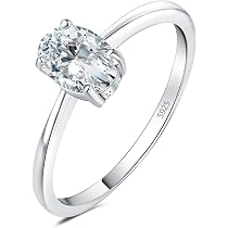 Anello In Argento In Argento Sterling Ovale Tagliato A Taglio Cubico Anelli Di Fidanzamento Di Zirconia Anello Di Promessa Alone Per Donne Dimensioni 3-13 - 8
